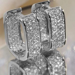 Silver Square Inside/Outside Cubic Zirconia 3/4” Hoop Earrings - New